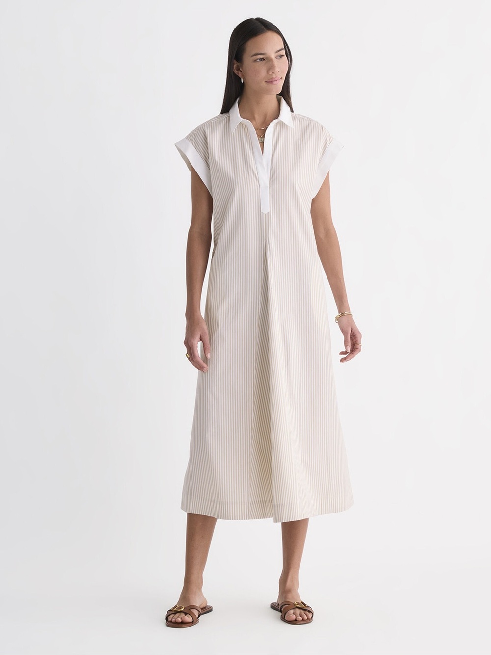Vineyard Vines Pippa Stripe Midi dress tan/white Large